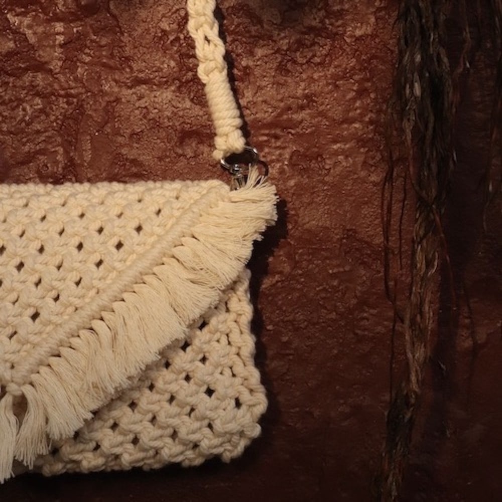 Macrame Clutch Bag with sling (Off-white) - Image 3