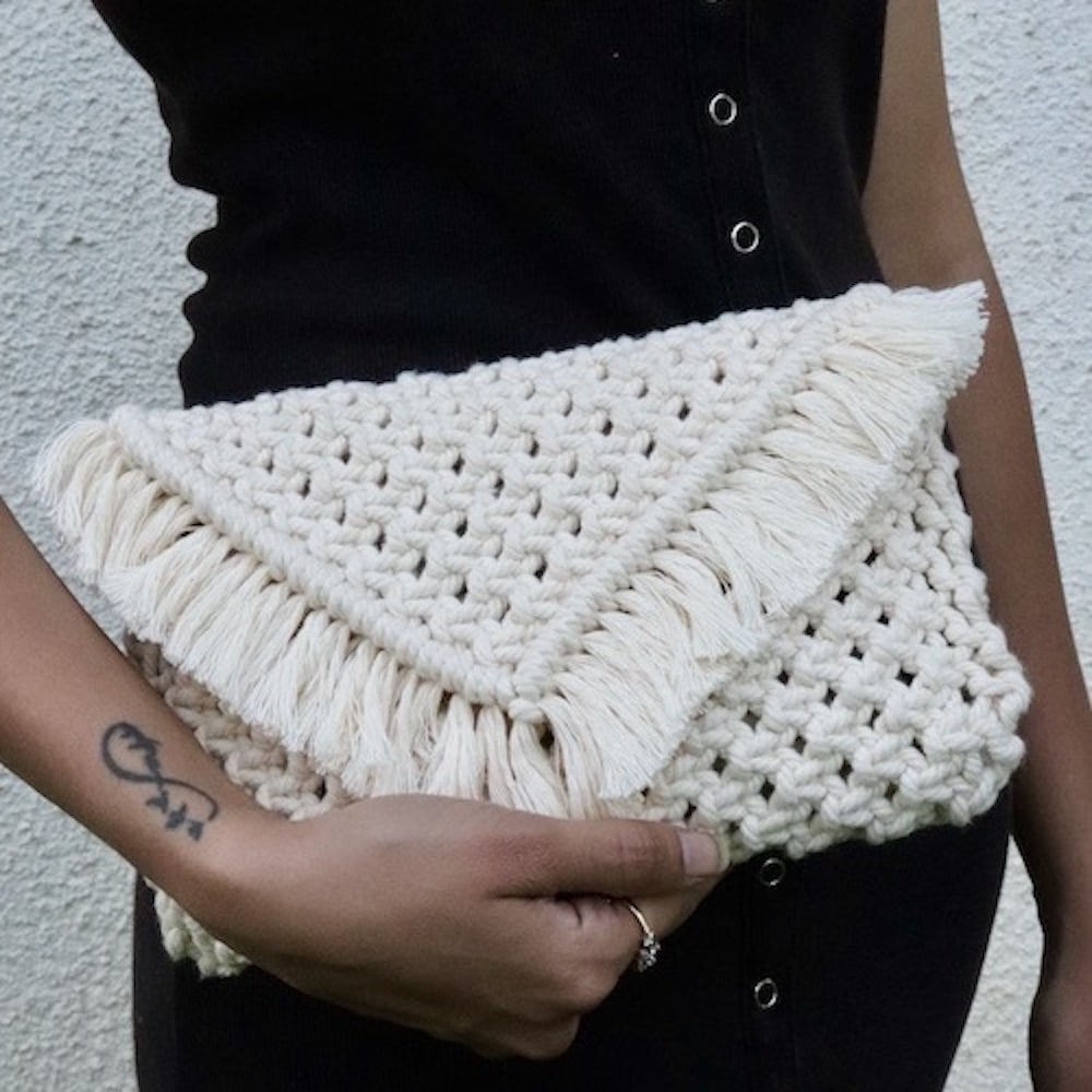 Macrame Clutch Bag with sling (Off-white) - Image 2