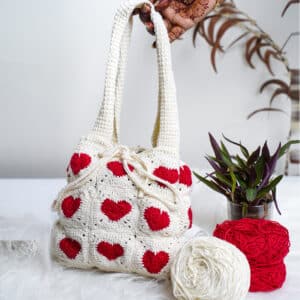 Crochet Heart hand Bag