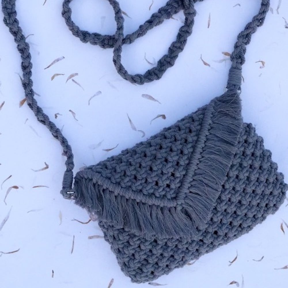 Macrame Clutch Bag with sling (Charcoal Grey)